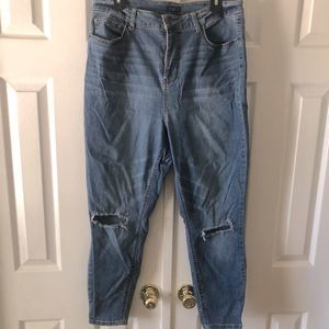 Rue+ blue denim ripped knee Uber high rise jegging jeans size 16